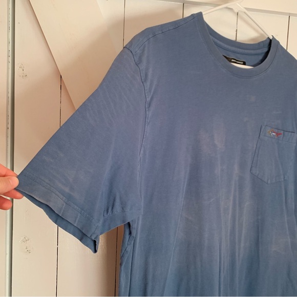 Men's Distressed Work Shirt Crew Neck Short Sleeve T-Shirt Tee Blue - Picture 3 of 10